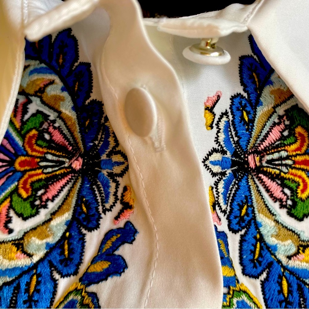 Etro White and Blue Embroidered Button Down Shirt